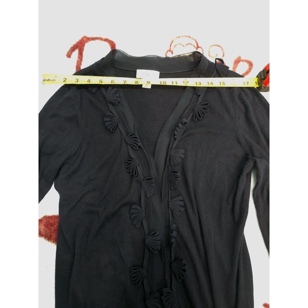 LOFT Navy Blue Cardigan Sweater Size Small S Floral Petal Ruffle Trim Long...